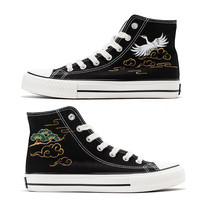 Retro crane waves sunrise casual couple shoes hand-painted shoes - Thumbnail 5