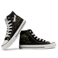 Retro crane waves sunrise casual couple shoes hand-painted shoes - Thumbnail 7