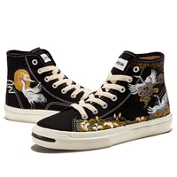 Retro crane waves sunrise casual couple shoes hand-painted shoes - Thumbnail 9