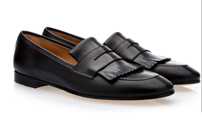 Elegant Handmade Black Fringe Shoes, Leather Penny Loafer Shoes for Men's