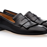 Elegant Handmade Black Fringe Shoes, Leather Penny Loafer Shoes for Men's - Thumbnail 1