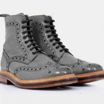 Latest sale mens decent high ankle handmade lace up fastening gray wingtip oxfords boot - Thumbnail 4