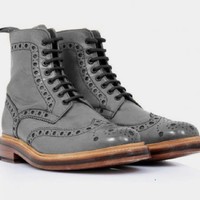 Latest Sale Mens Decent High Ankle Handmade Lace Up Fastening Gray Wingtip Oxfords Boot - Thumbnail 1