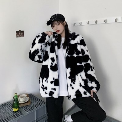 Harajuku cow print loose coat