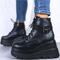 Trendy Black Platform Side Zip Boots - Thumbnail 3