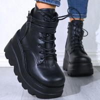 Trendy Black Platform Side Zip Boots - Thumbnail 5