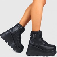 Trendy Black Platform Side Zip Boots - Thumbnail 6