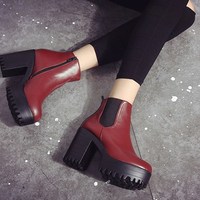 High Heels Platform Boots in Red and Black - Thumbnail 5