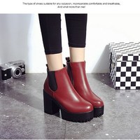 High Heels Platform Boots in Red and Black - Thumbnail 6