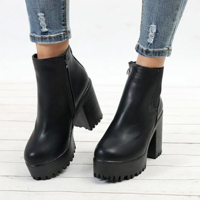 High heels platform boots in red and black - Thumbnail 2