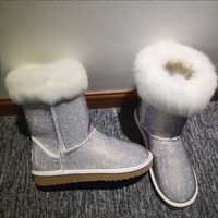 Gorgeous Luxury Leather Rhinestone Women's Faux Fur Boots - Thumbnail 4
