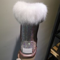 Gorgeous Luxury Leather Rhinestone Women's Faux Fur Boots - Thumbnail 7