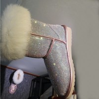 Gorgeous Luxury Leather Rhinestone Women's Faux Fur Boots - Thumbnail 8