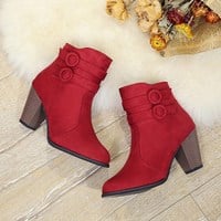 Pointed Toe High Heels Ankle Boots - Thumbnail 1