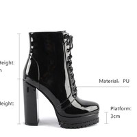 Lace up Black and Brown High Heels Platform Boots - Thumbnail 9