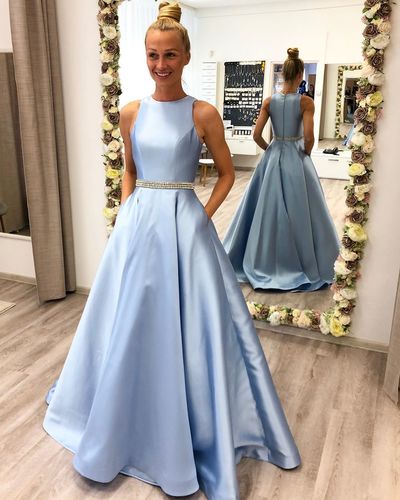 O-Neck Light Blue Prom Dress,Charming Evening Dress,Prom Dresses ，736