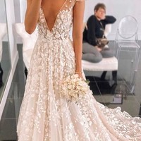 Cap Straps Light Champagne High Quality Lace Wedding Dress,738 - Thumbnail 1