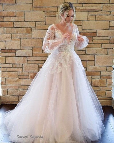 Long Sleeve Lace boho Wedding Dress,Cheap Bridal Gowns,Elegant Wedding Dresses,739
