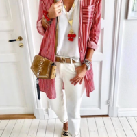 Women'S Cardigan Long Sleeve Striped Shirt - Thumbnail 2