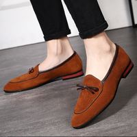 Christmas Hot Sale Brown Suede Tussles Loafers Handmade Shoes For Men' - Thumbnail 1