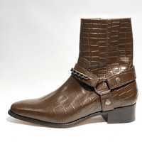 Handmade Brown Alligator Leather Madrid Straps Boot,Dress Boot,Men's Boot - Thumbnail 1