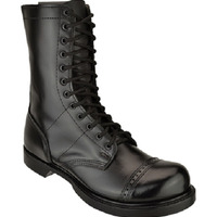 Men Black Leather Combat Military Long Boots, Side Jumper Zipper Boots - Thumbnail 1