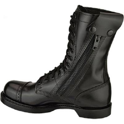 Men black leather combat military long boots, side jumper zipper boots - Thumbnail 1