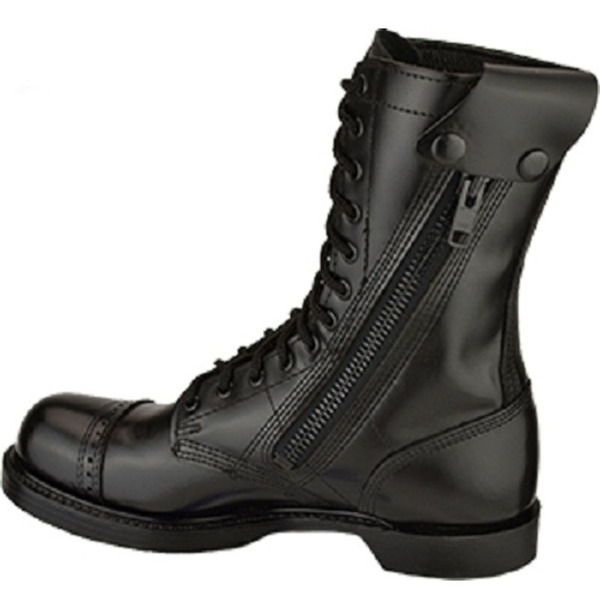 Men Black Leather Combat Military Long Boots, Side Jumper Zipper Boots