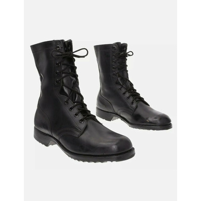 Men black leather high length biker boots, combat military boots for men - Thumbnail 1