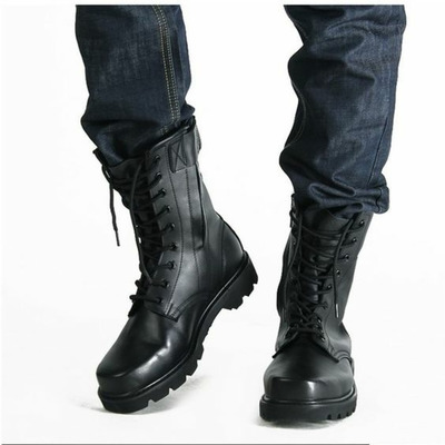 Handmade black leather combat military boots for men, motorcycle boots - Thumbnail 3