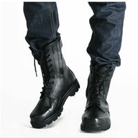 Handmade Black Leather Combat Military Boots for Men, Motorcycle Boots - Thumbnail 4