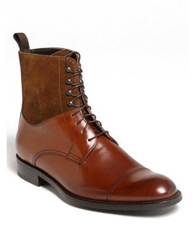 Hot Winter Sale Handmade Ankle High Brown Leather & Suede Casual Lace Up Boot, Men Cap Toe boots