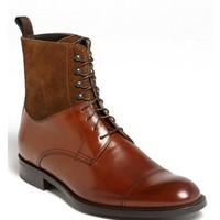 Hot Winter Sale Handmade Ankle High Brown Leather & Suede Casual Lace Up Boot, Men Cap Toe boots - Thumbnail 1