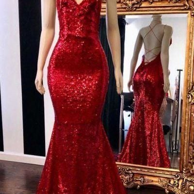 Mermaid prom dress,red prom dress 2020.sequin prom gown,sparkly evening prom dresses - Thumbnail 3