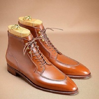 New Handmade Men Tan Leather Dress Boots, Custom Made Formal Boots - Thumbnail 1