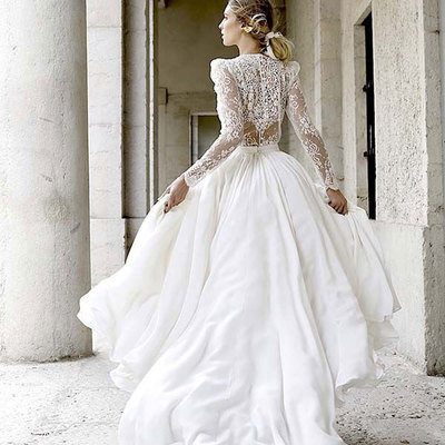 Retro wedding dresses bridal gown with sleeves - Thumbnail 5