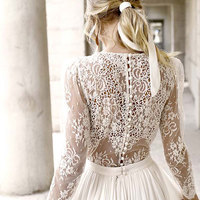 Retro Wedding Dresses Bridal Gown with Sleeves - Thumbnail 1