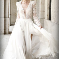 Retro Wedding Dresses Bridal Gown with Sleeves - Thumbnail 2