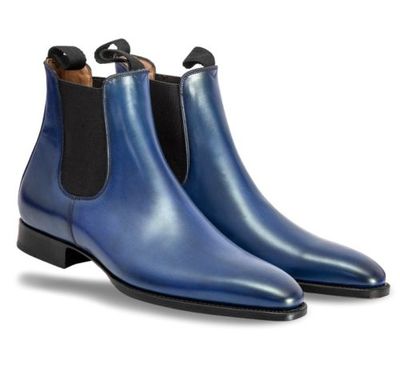 Adult Fashion Chelsea High Ankle Blue Genuine Leather Handmade Derby Toe Black Sole Christmas Sale Boot
