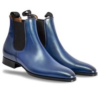 Adult Fashion Chelsea High Ankle Blue Genuine Leather Handmade Derby Toe Black Sole Christmas Sale Boot - Thumbnail 1