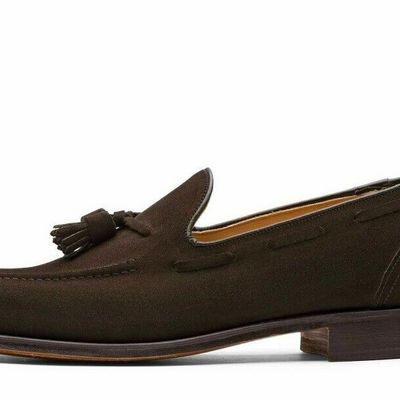 Handmade men's formal shoes tassels brown suede loafers moccasin slip on formal boots