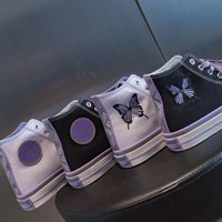 Purple Kawaii Butterfly Embroidery Canvas Sneakers - Thumbnail 1