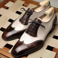 Men Shoes White Brown Leather Color Combination Of Handmade Men's Wingtip Lace Up Formal Shoes - Thumbnail 4