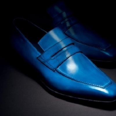 Men handmade blue leather stylish party wear men's loafer