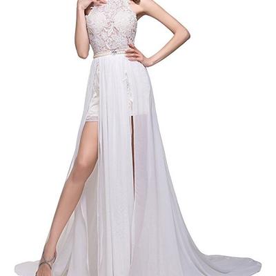 2020 chiffon appliques evening party dresses,halter beaded formal prom gown long beach wedding dress,752