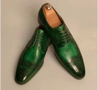 New Men Handmade Two Tone Leather Wingtip Stylish Lace Up Men's Shoes