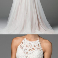 Halter wedding dress, long wedding dress, open back wedding dress, lace top tulle wedding dress, charming bridal dress,754 - Thumbnail 2