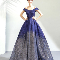 Blue sequins long ball gown dress blue evening dress - Thumbnail 1