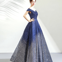Blue sequins long ball gown dress blue evening dress - Thumbnail 4