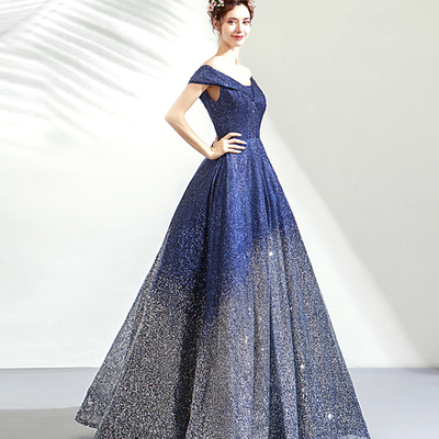 Blue sequins long ball gown dress blue evening dress - Thumbnail 4